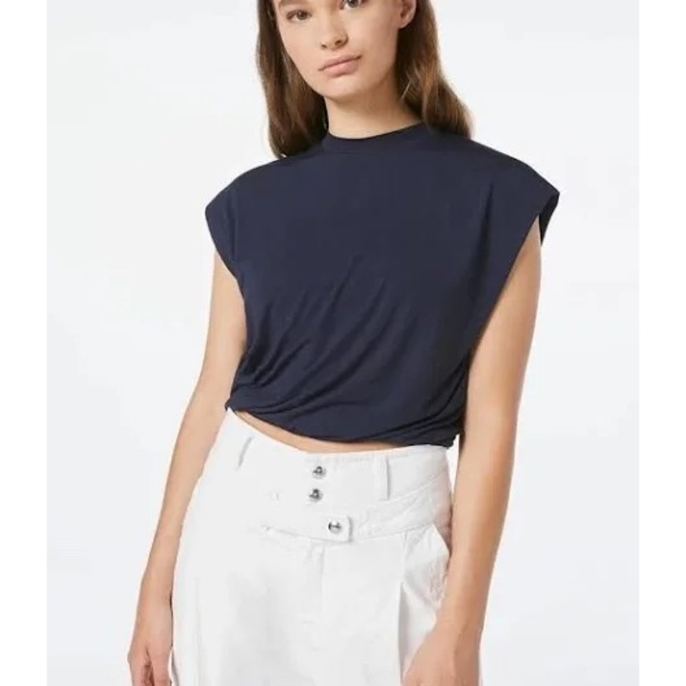 FRAME Navy Blue Gathered Hem Cap Sleeve Viscose Blend Muscle Tank Womens Large‎